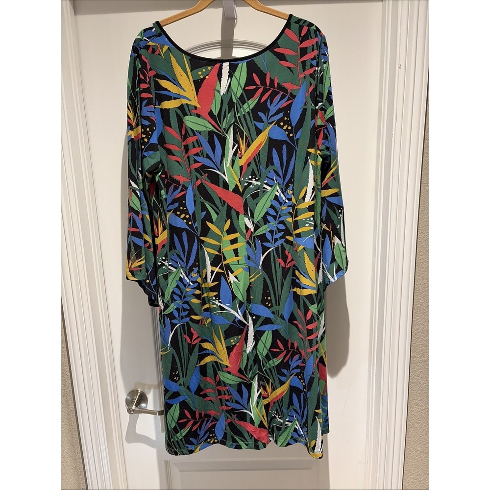 Bob Mackie Tropical Paradise Print Knit Dress Saddle Brown Size Large - Picture 5 of 10